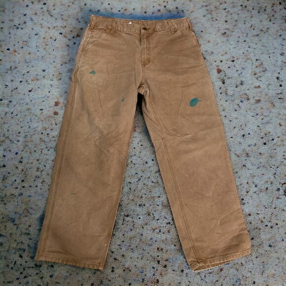 Carhartt Other - Men’s Carhartt Distressed Paint Yellow Brown Jean Denim Work Pants Size 36x30